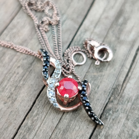 Vintage sterling Niassa ruby and black spinel necklace - Picture 6 of 13